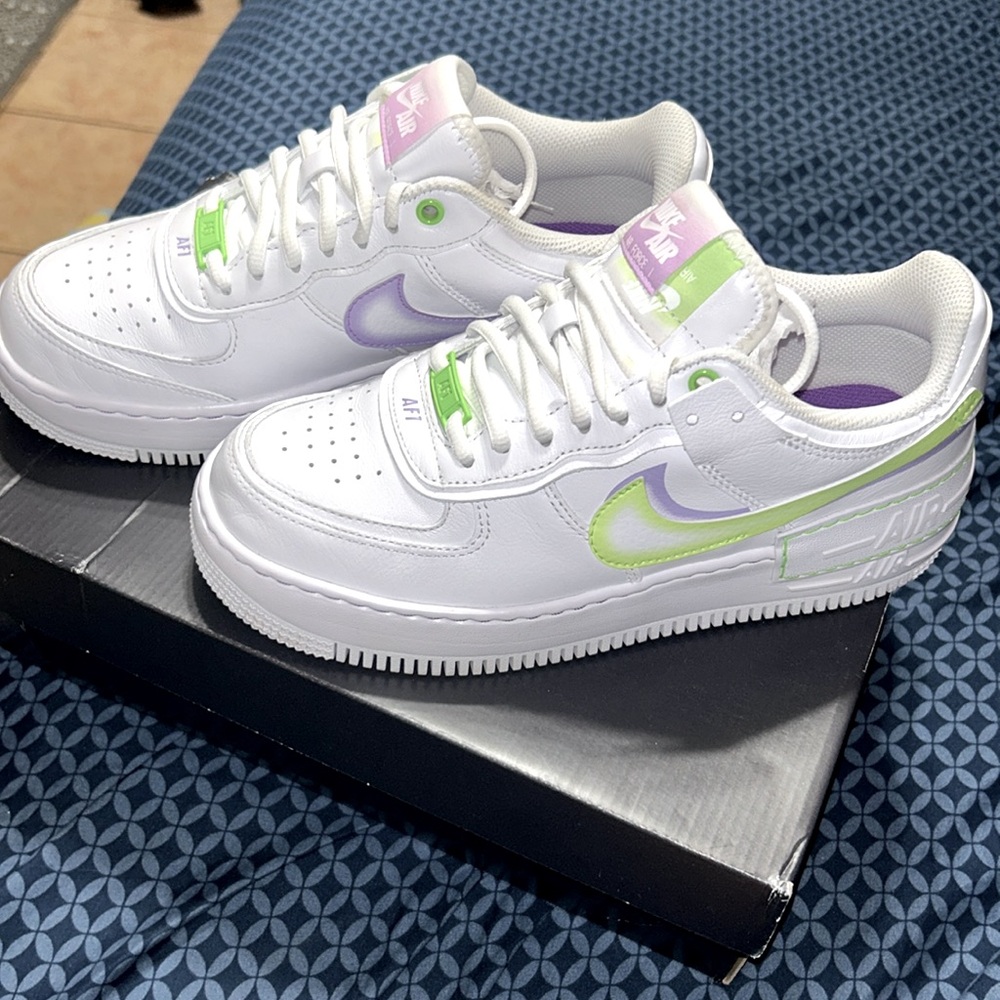 White electric green AF1 Shadow women’s 7 1/2
